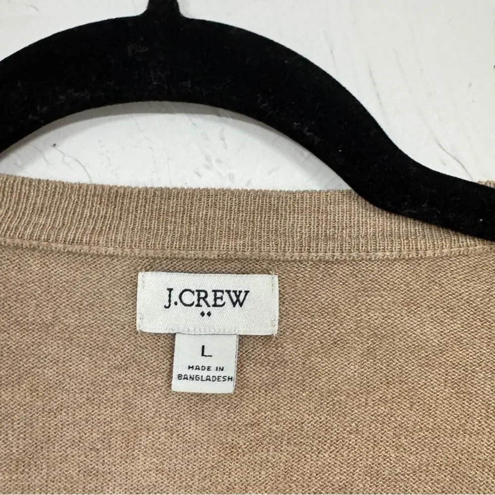 J Crew Tan Cotton Sweater Vest Womens L Preppy Dark Academia Classic Old Money